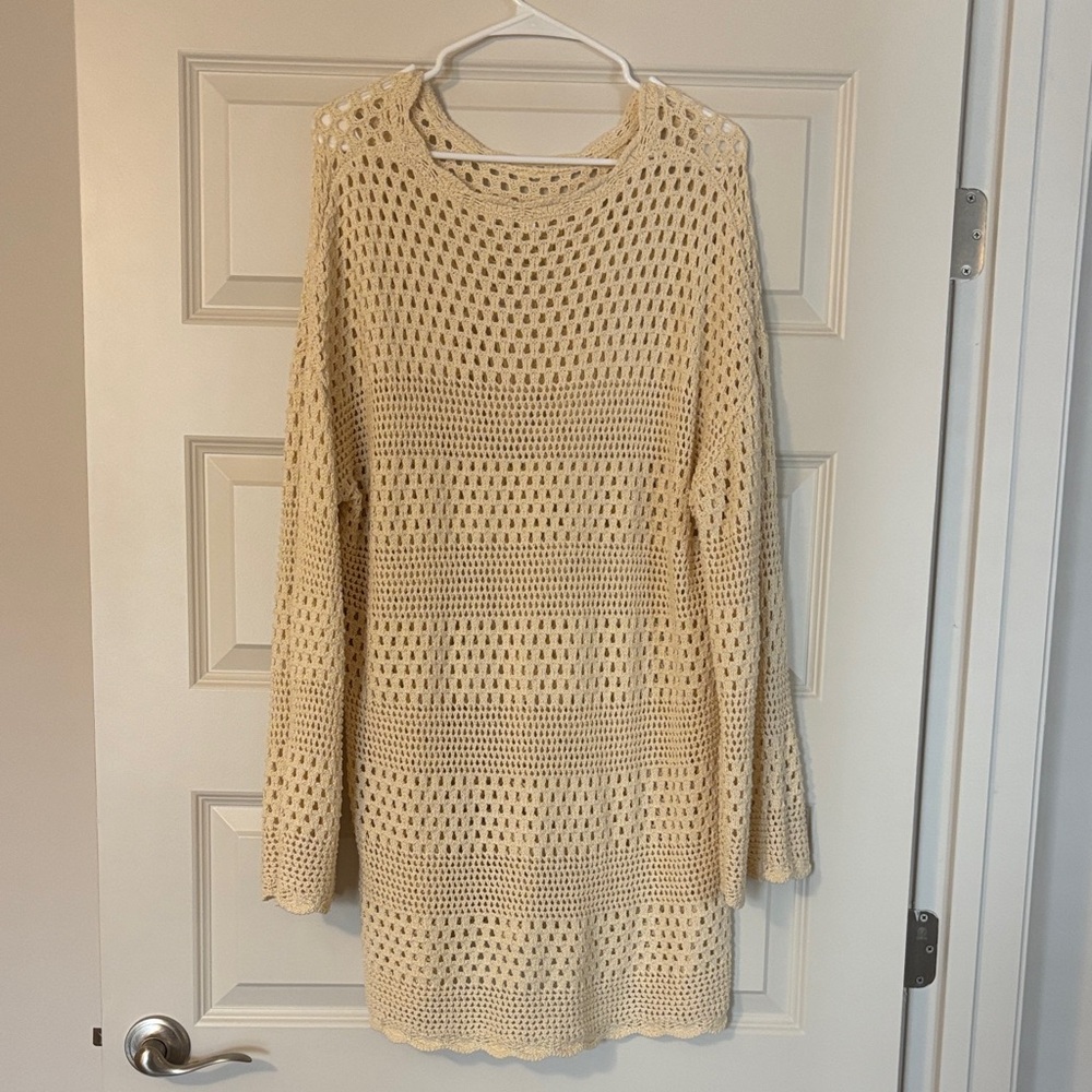 Cream Crochet Knit Sweater Dress